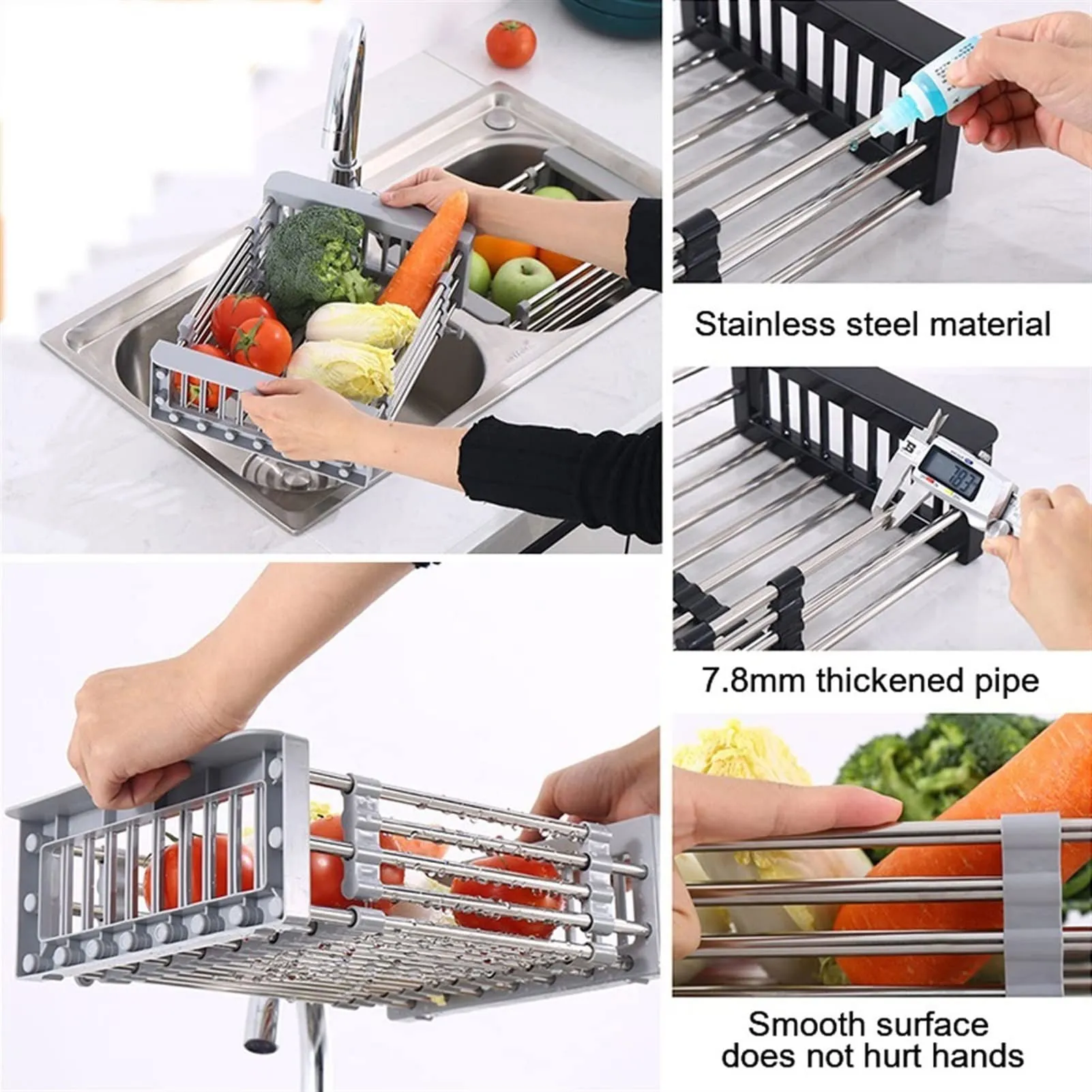 b9dfb389face9e2f7fe64a88c9a6615d.jpg_2200x2200q80.jpg_ JoyClick Adjustable Kitchen Sink Strainer Basket – Stainless Steel Drain Rack for Fruits & Vegetables - Image 1