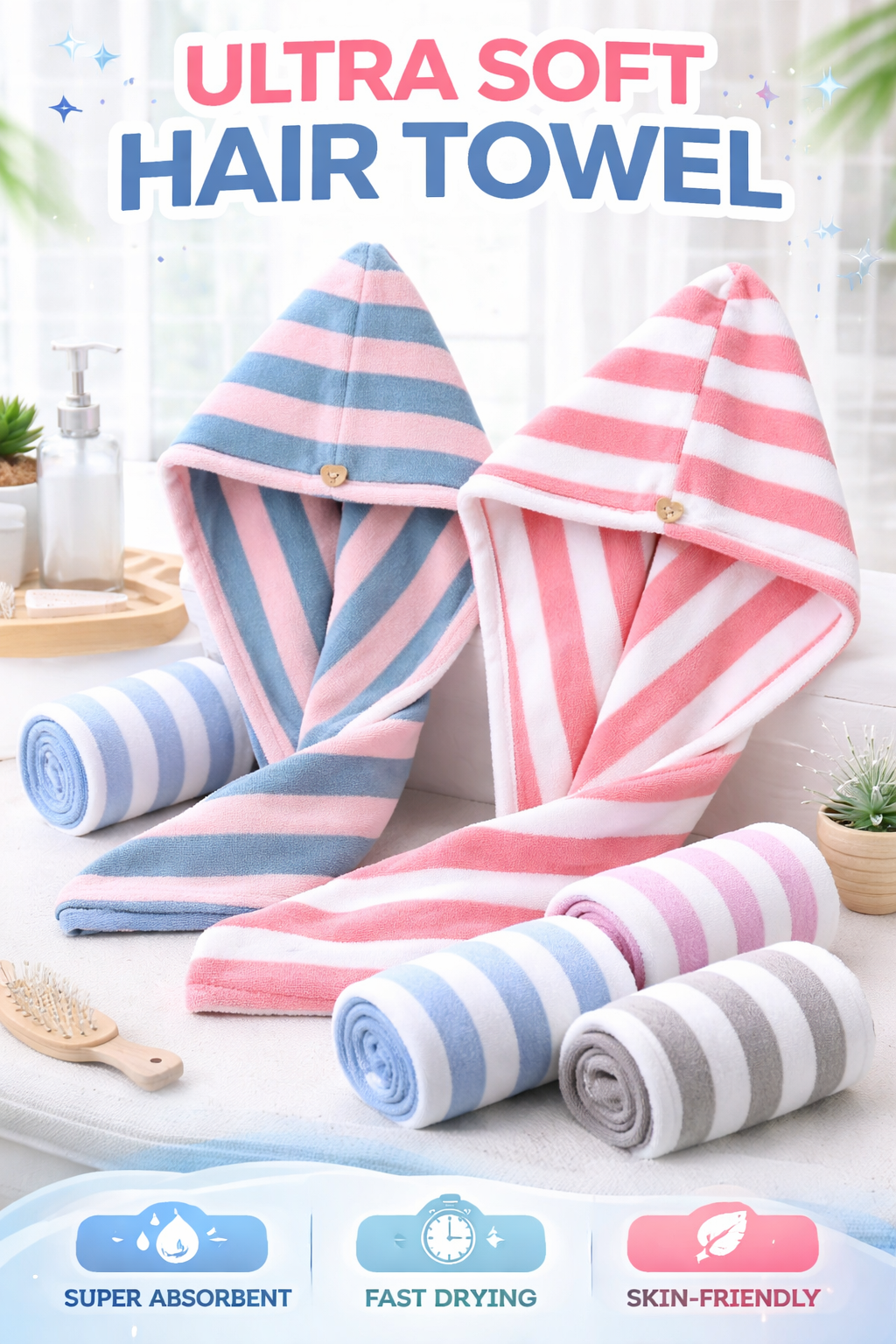 dd339c0a8c51305c1bd99f66f1e9daa3 Microfiber Hair Dry Towel Wrap Cap for Women - Super Absorbent Quick Dry Hair Towel with Button Closure - Image 1