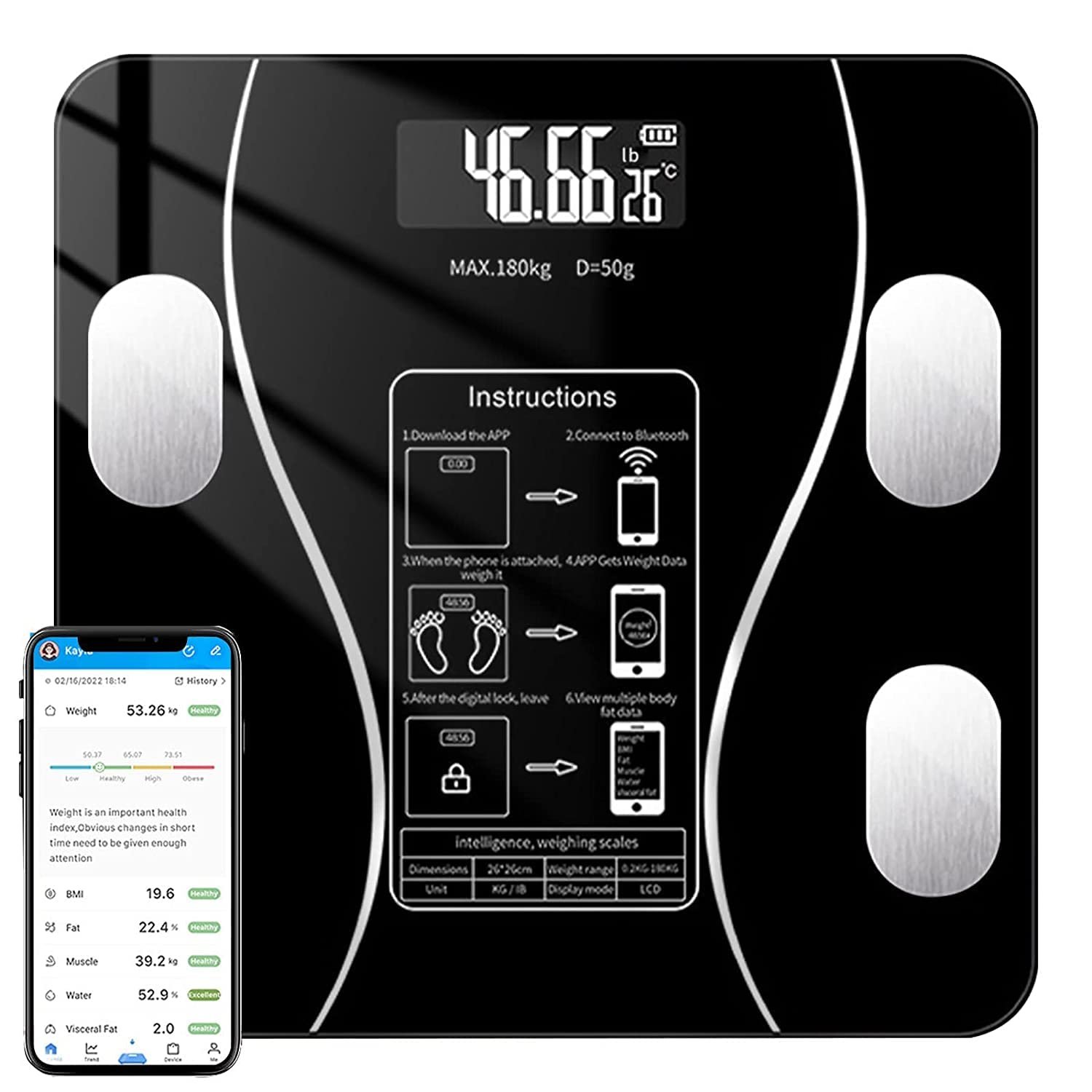 Version 1.0.0 JoyClick Smart Bluetooth Body Weight Scale 180kg – Digital BMI & Body Fat Health Scale - Image 1